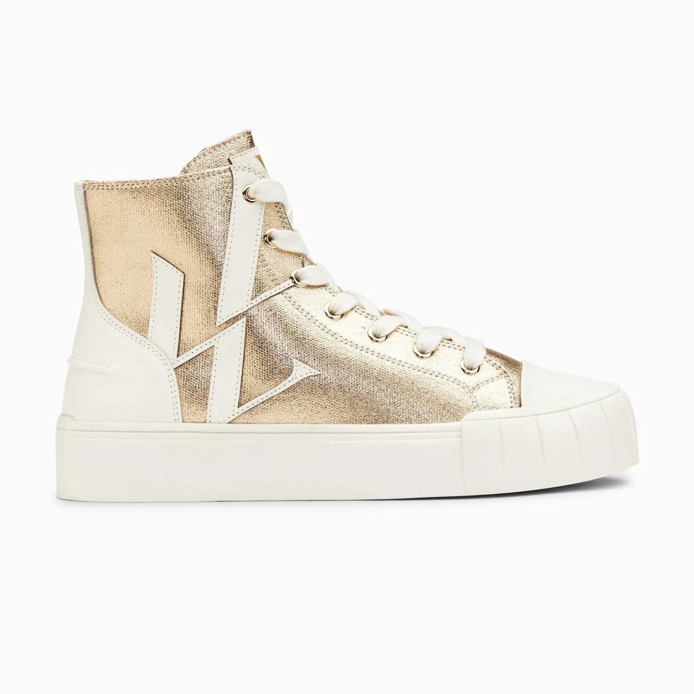 Vanessa Wu Sneakers | Baskets Monogramme Pina Montantes Or Et Blanc