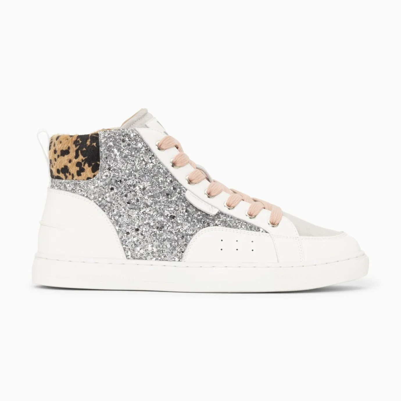 Vanessa Wu Sneakers | Baskets Montantes Gwen A Paillettes Argent Et Lacets Vieux Rose