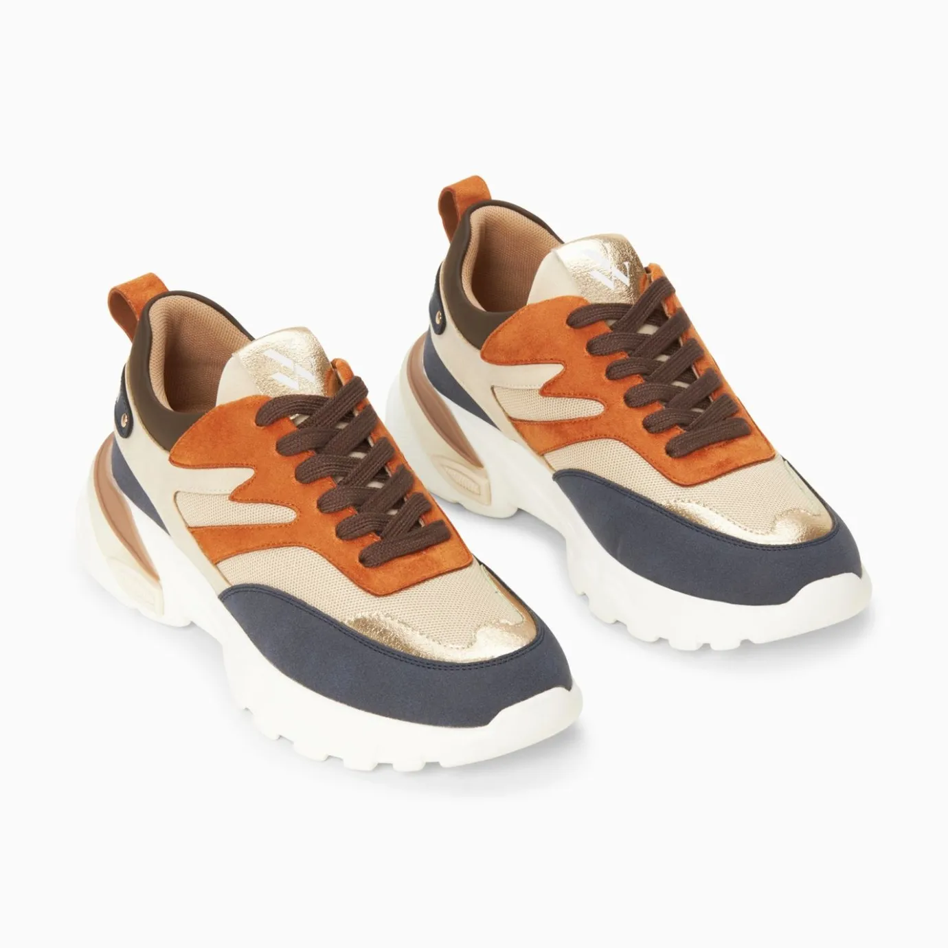 Vanessa Wu Sneakers | Baskets Ruth Bleu, Beige Et Orange A Semelle Oversize
