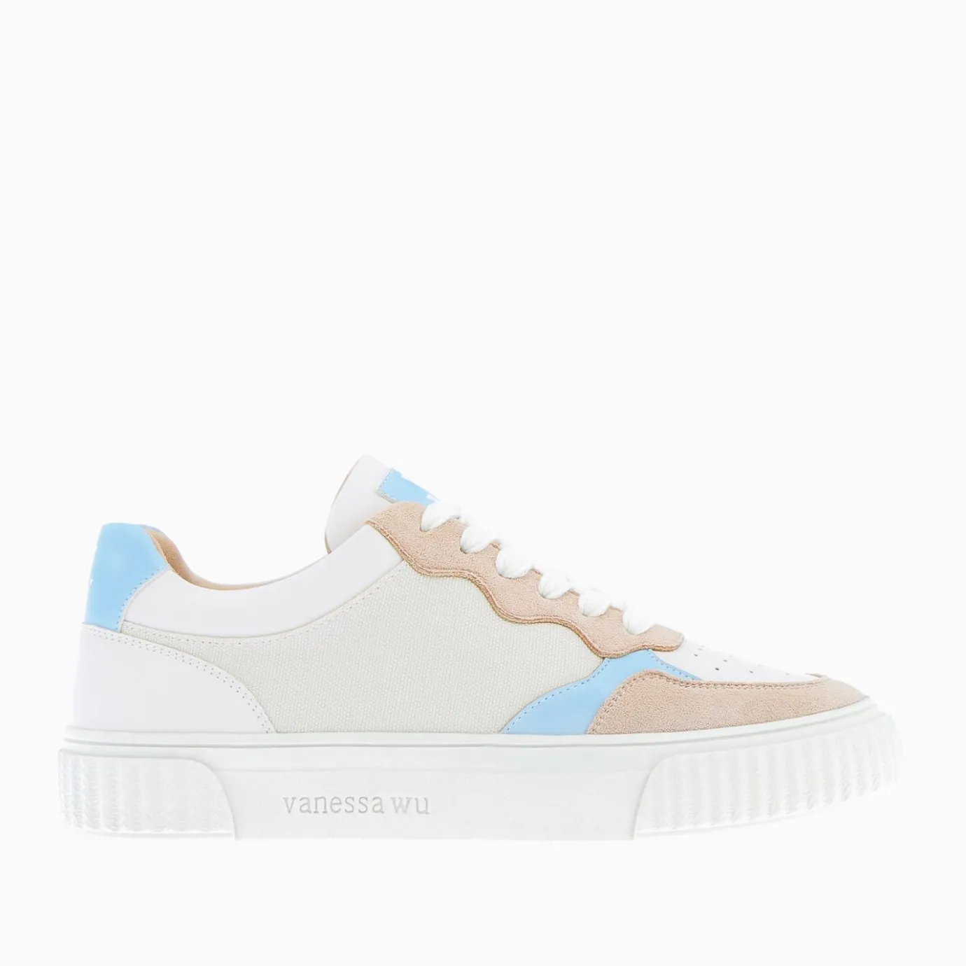 Vanessa Wu Sneakers | Baskets Sara En Toile Beige A Details Bleu Clair