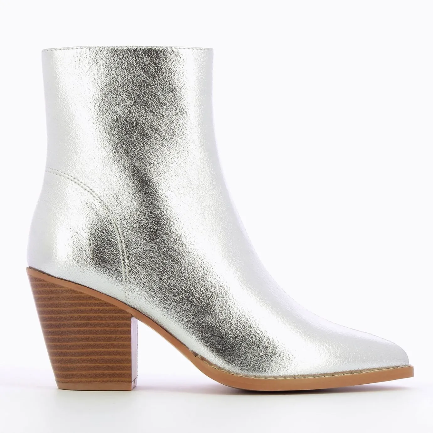 Vanessa Wu Bottines | Bottines A Talon Julia Argent Effet Texture