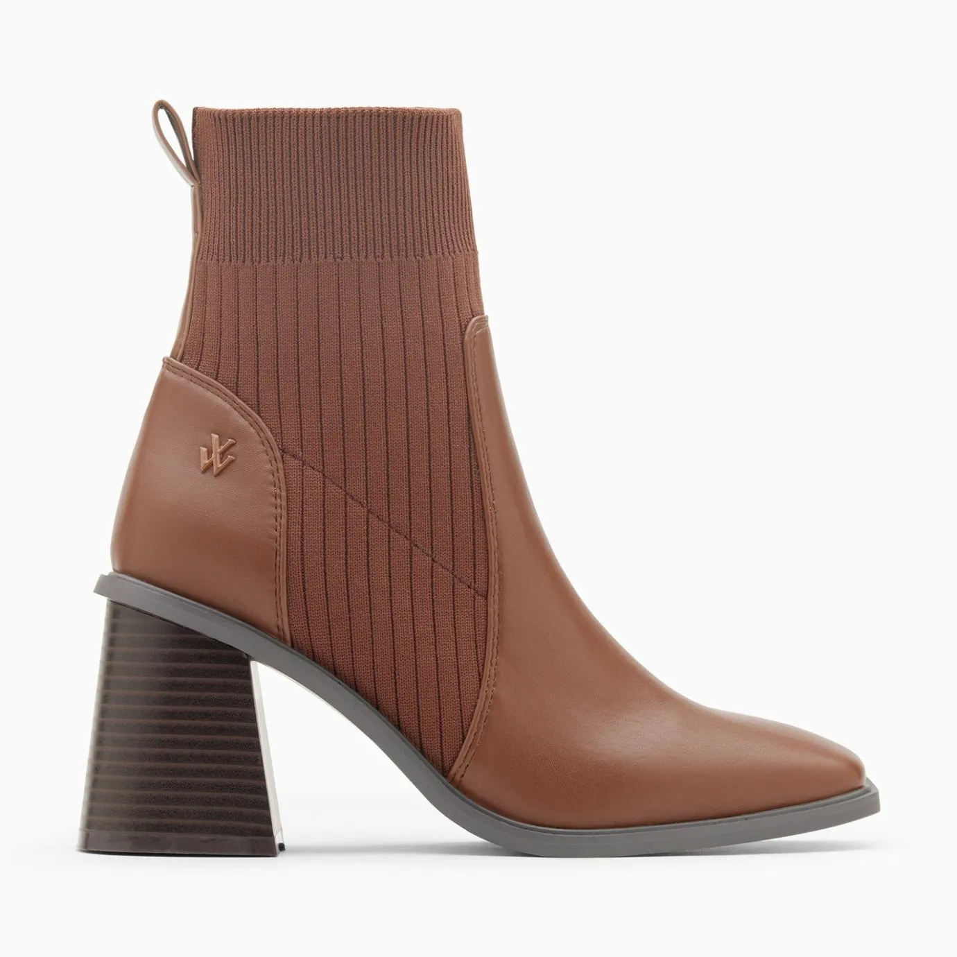 Vanessa Wu Bottines | Bottines Chaussettes Jinger Marron A Talon Trapeze