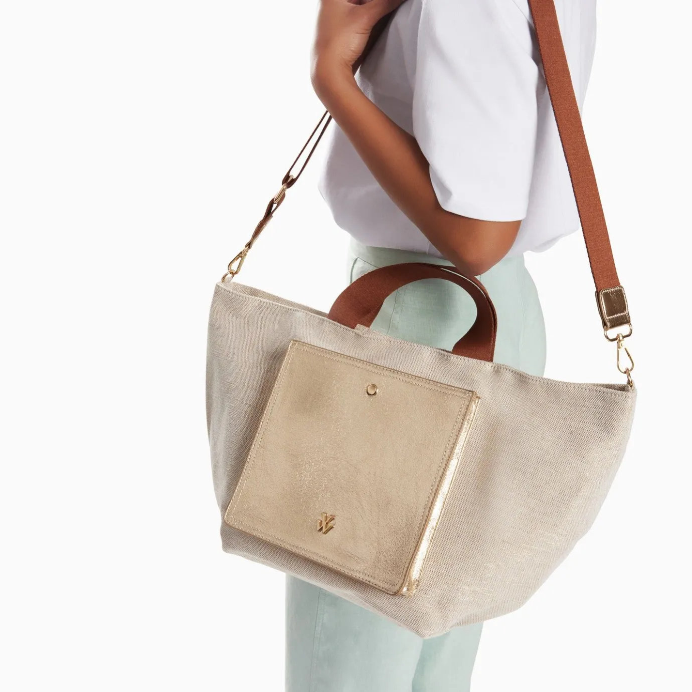 Vanessa Wu Sacs | Cabas Iris Beige A Pochette Or