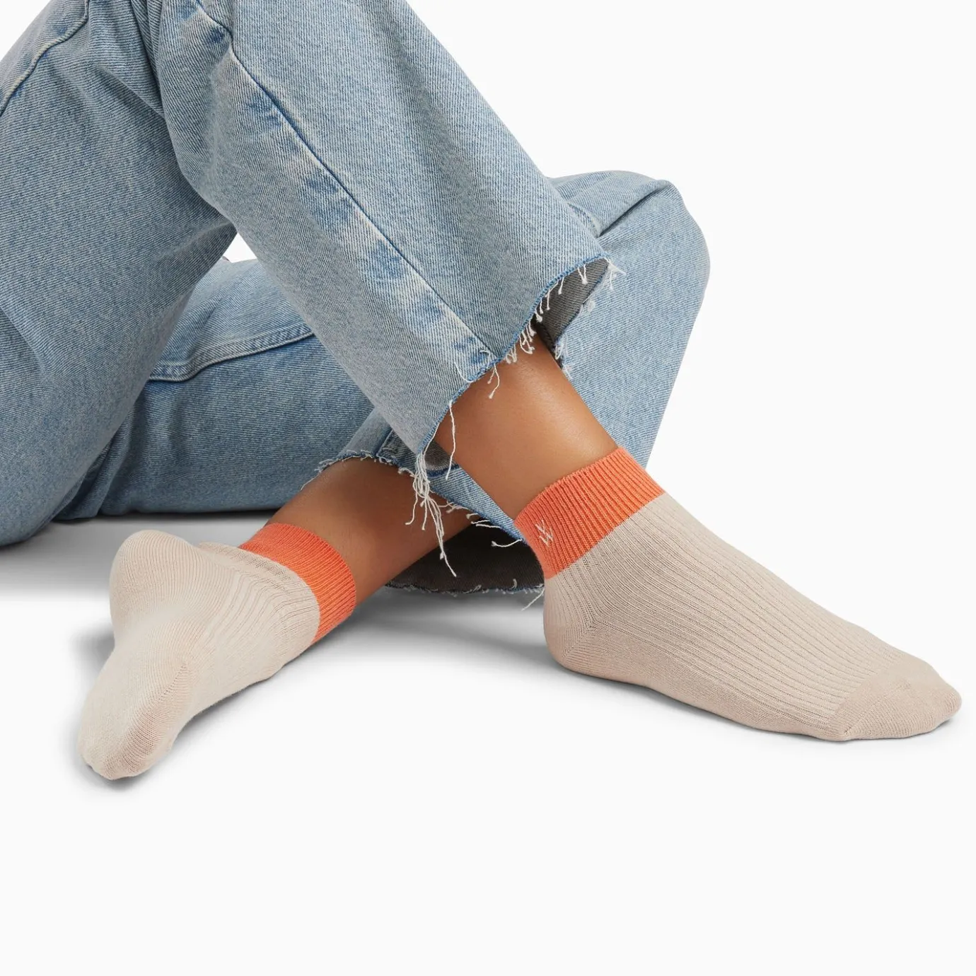 Vanessa Wu Chaussettes | Chaussettes Courtes Lia Beige Et Orange Cotelees