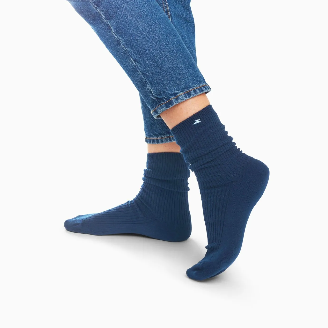 Vanessa Wu Chaussettes | Chaussettes Ella Bleu Marine Cotelees