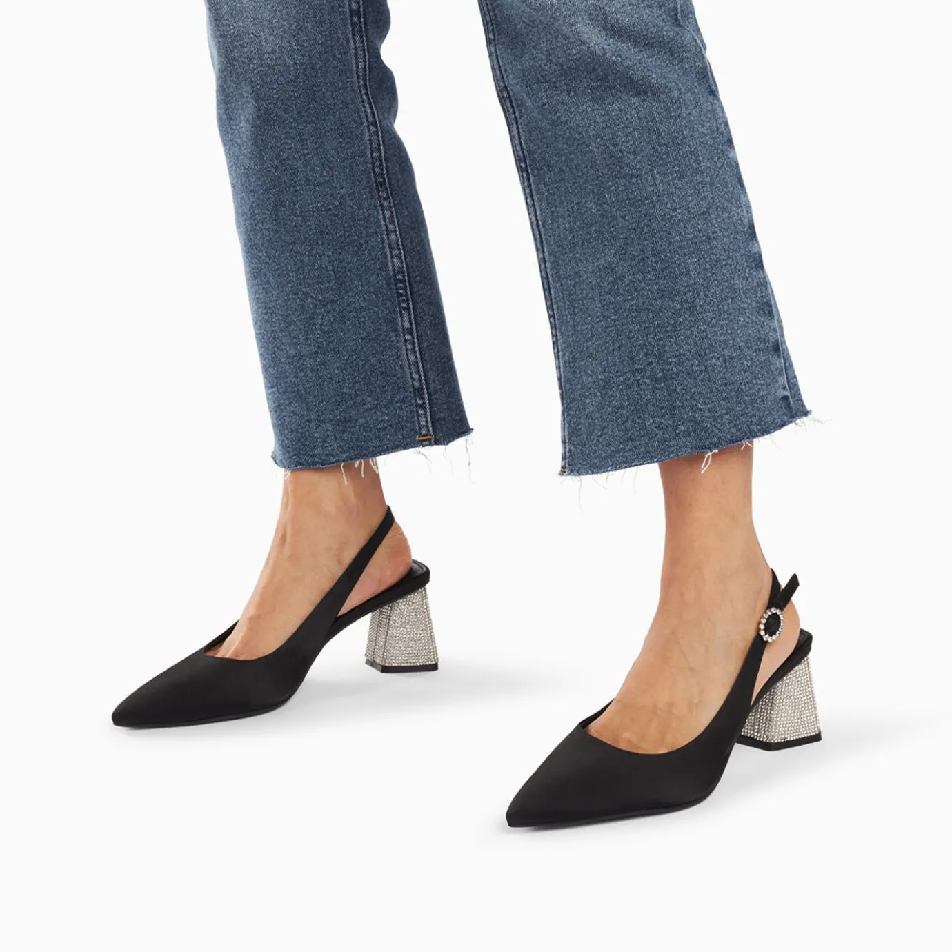 Vanessa Wu Escarpins | Escarpins Slingback Paris Noirs A Bout Pointu Et Talon Strass