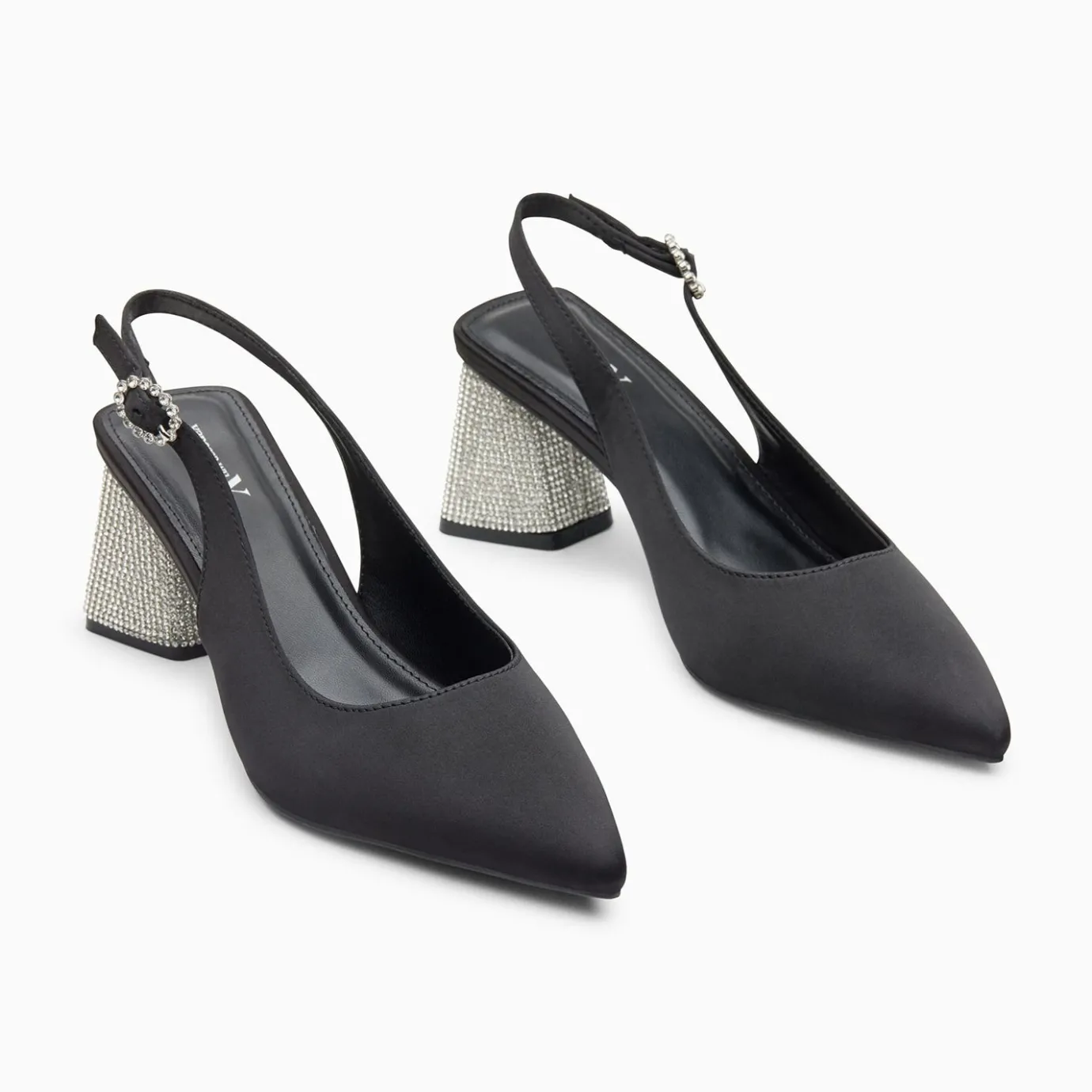 Vanessa Wu Escarpins | Escarpins Slingback Paris Noirs A Bout Pointu Et Talon Strass