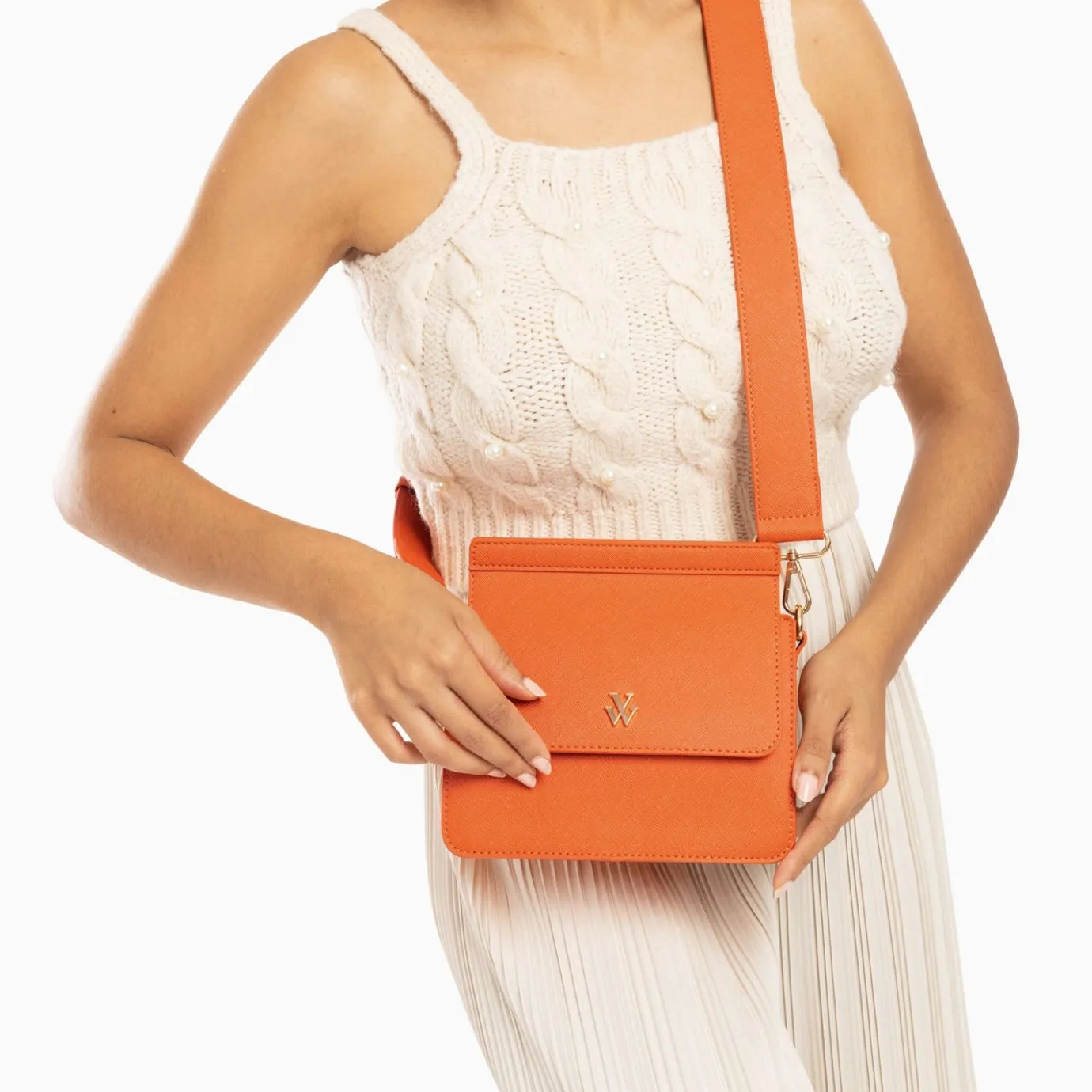 Vanessa Wu Sacs | Mini Sac Trapeze Aurelie Orange A Bandouliere