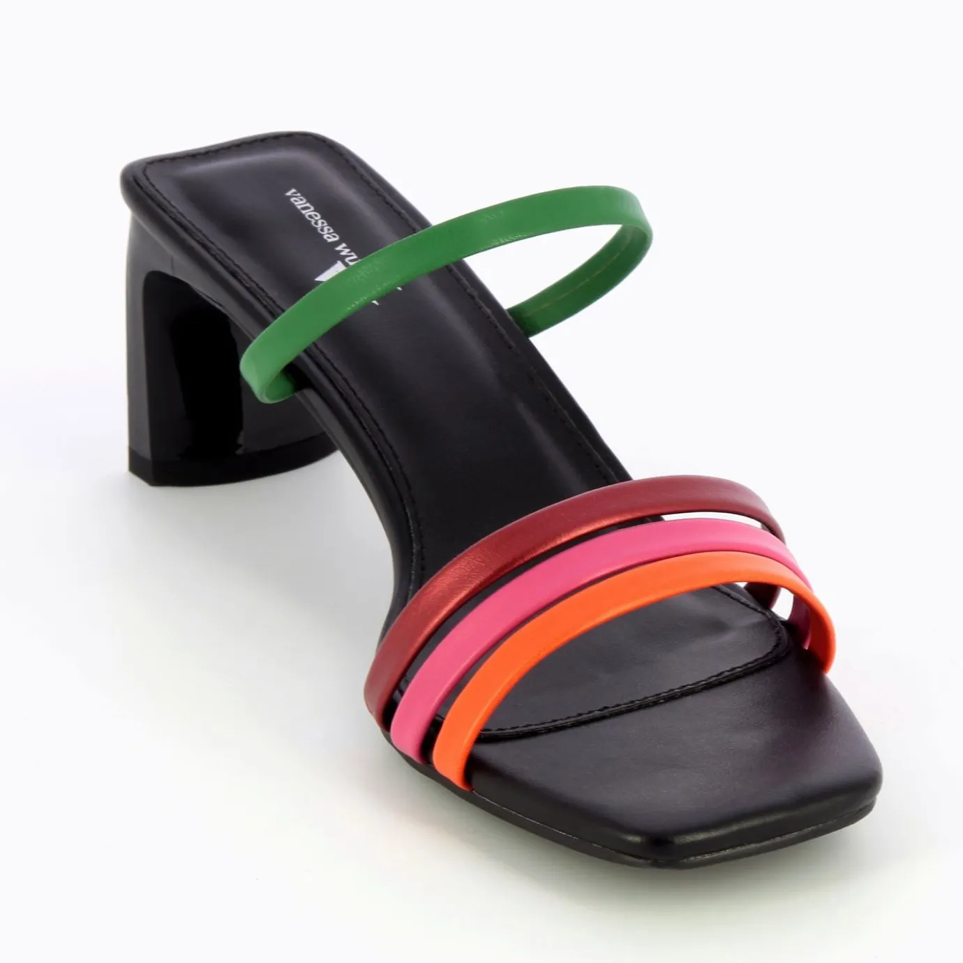 Vanessa Wu Sandales À Talon, Compensées | Mules Gaetane Noires A Brides Multicolores