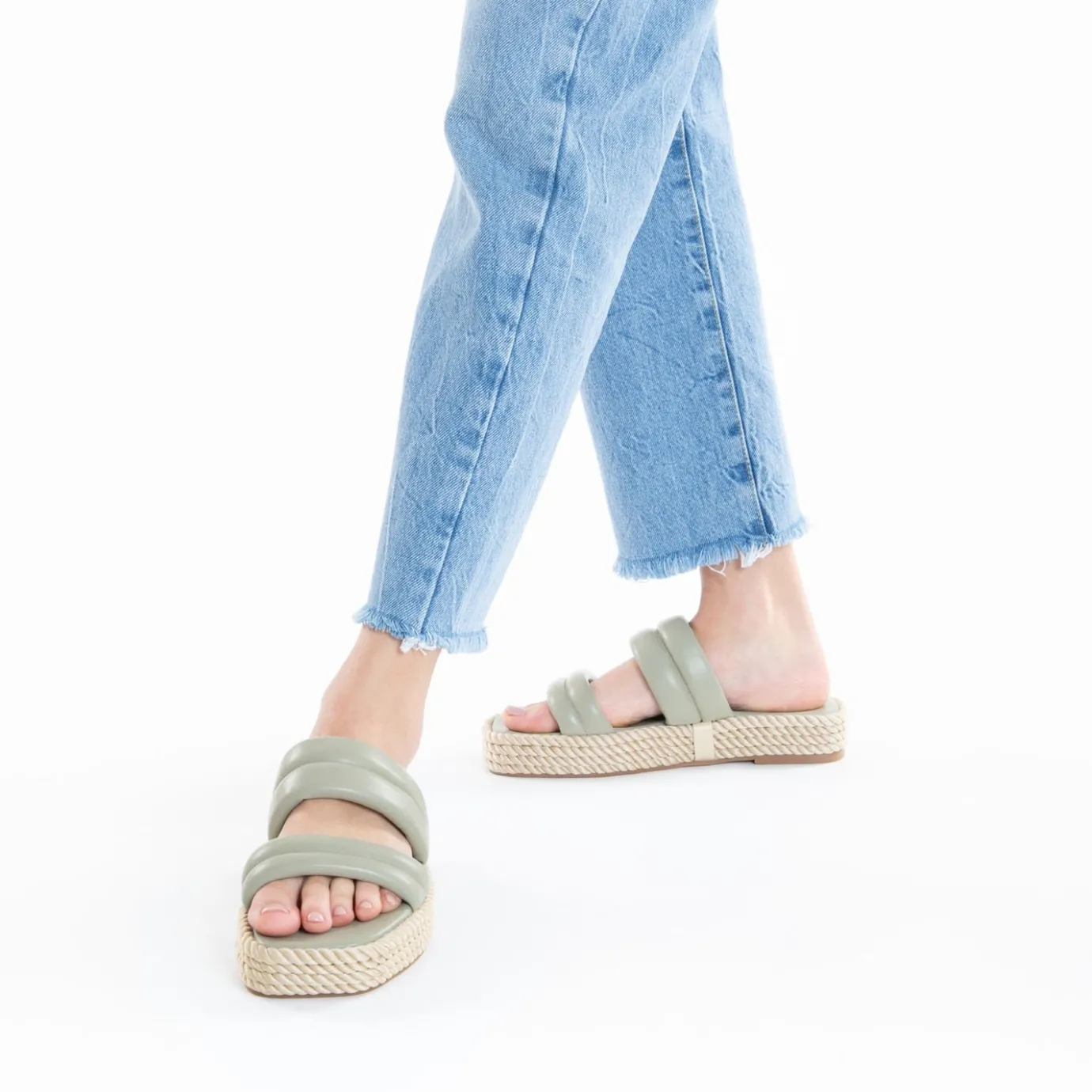 Vanessa Wu Sandales Plates | Mules Nala Vert Pastel A Plateforme Cordes