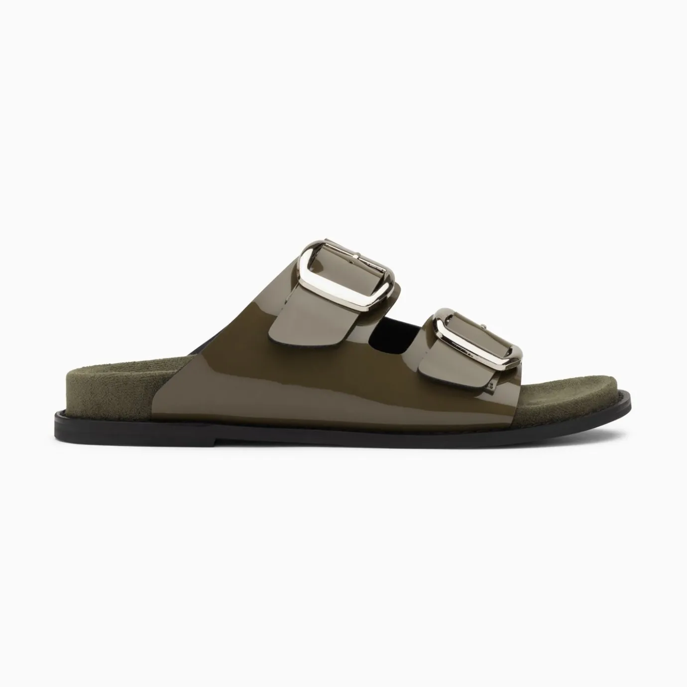 Vanessa Wu Sandales Plates | Mules Plates Celia Kaki Verni A Boucles Oversize