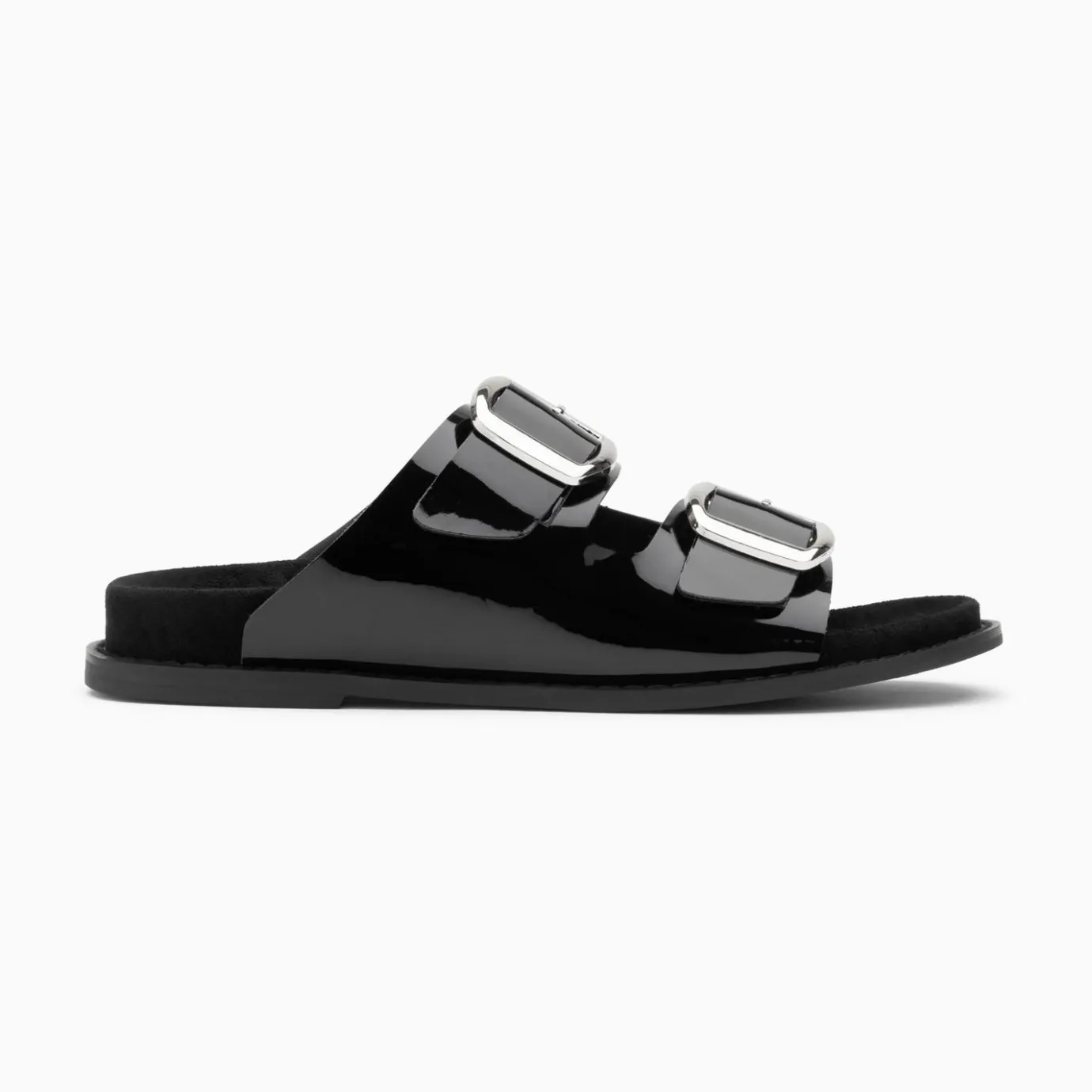 Vanessa Wu Sandales Plates | Mules Plates Celia Noir Verni A Boucles Oversize