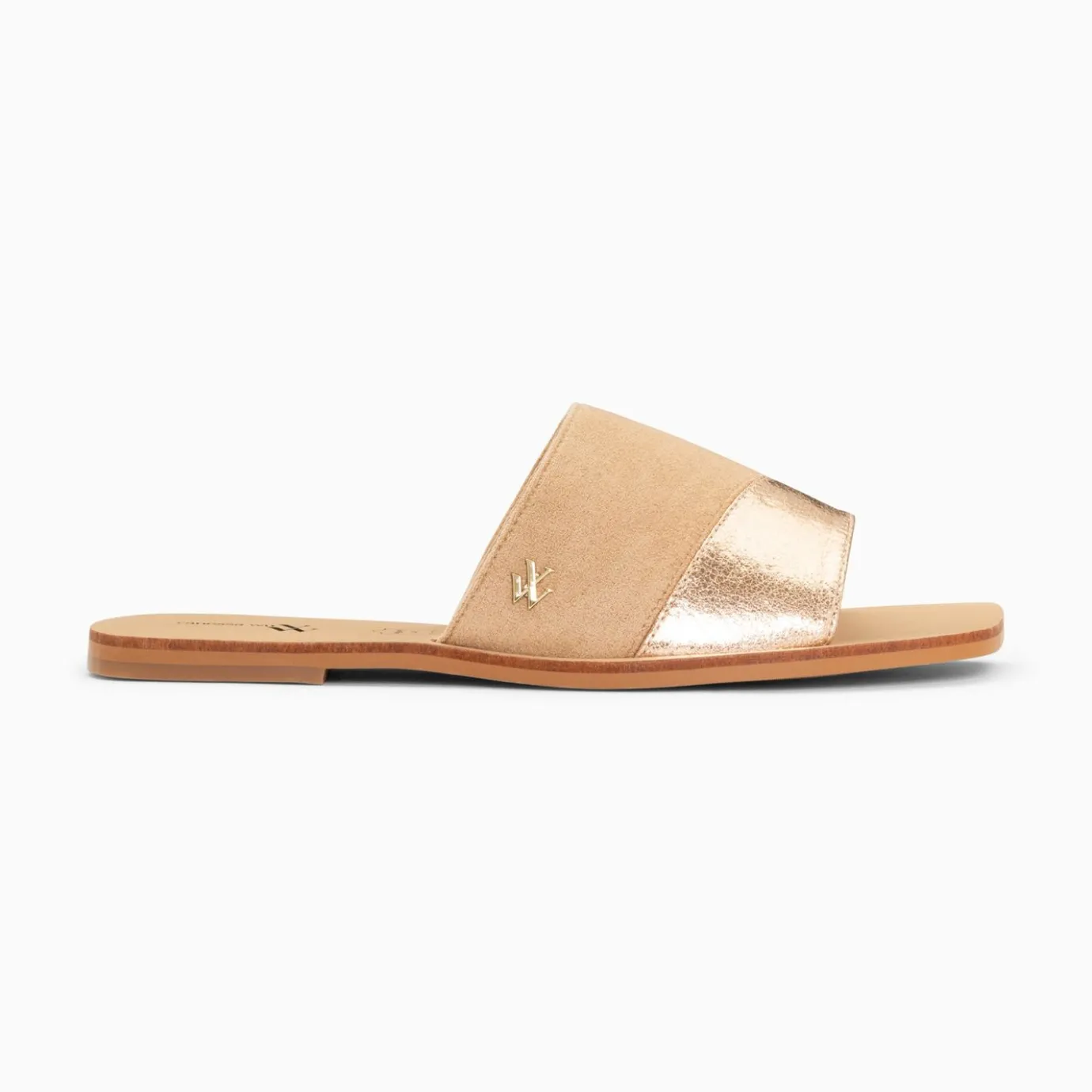 Vanessa Wu Sandales Plates | Mules Plates Soeacik Bi-Matiere Beige Et Rose Gold