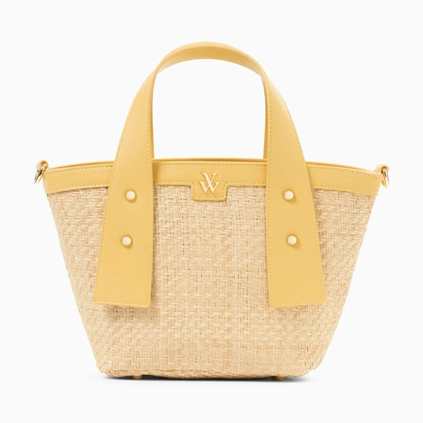 Vanessa Wu Sacs | Petit Panier Juliana En Raphia Beige A Details Jaunes