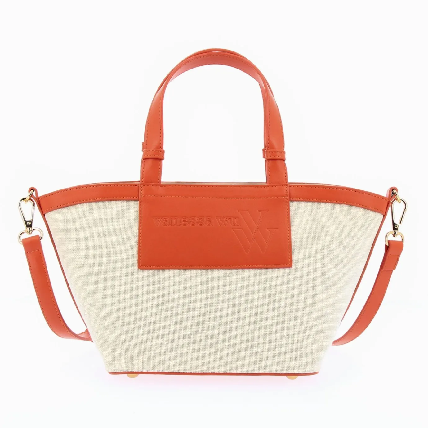 Vanessa Wu Sacs | Petit Sac Cabas Trapeze Eve Beige Et Orange