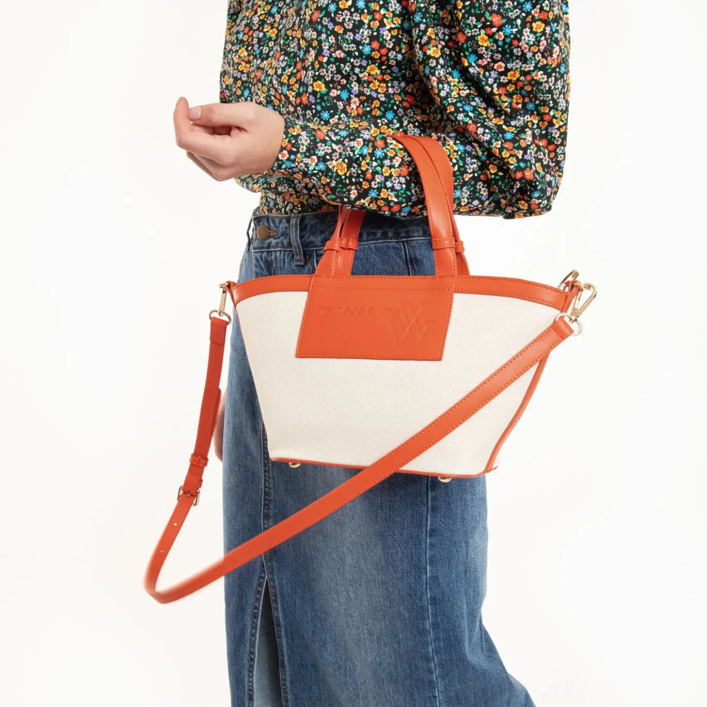 Vanessa Wu Sacs | Petit Sac Cabas Trapeze Eve Beige Et Orange