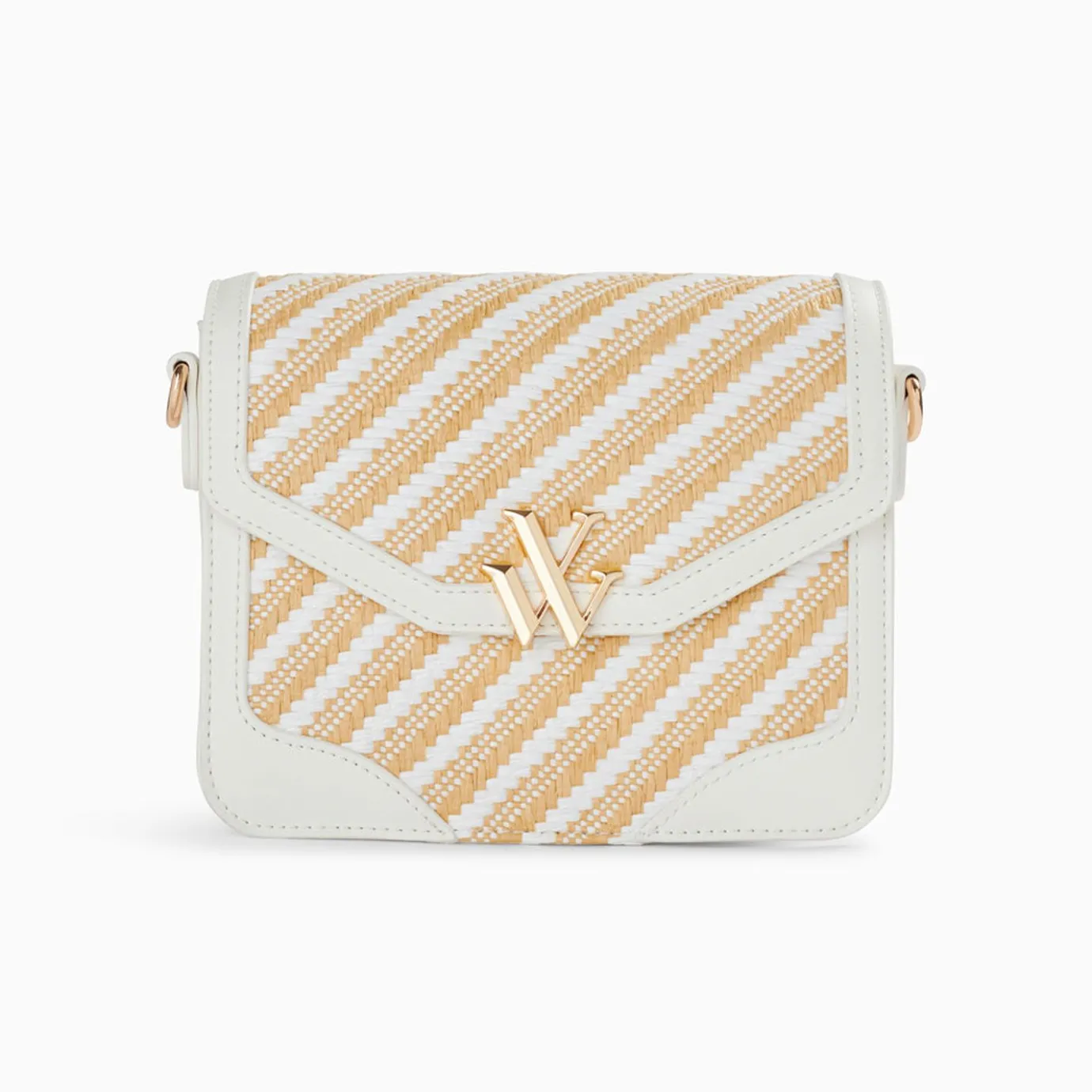 Vanessa Wu Sacs | Petit Sac Cartable Aline Blanc Et Beige Tresse