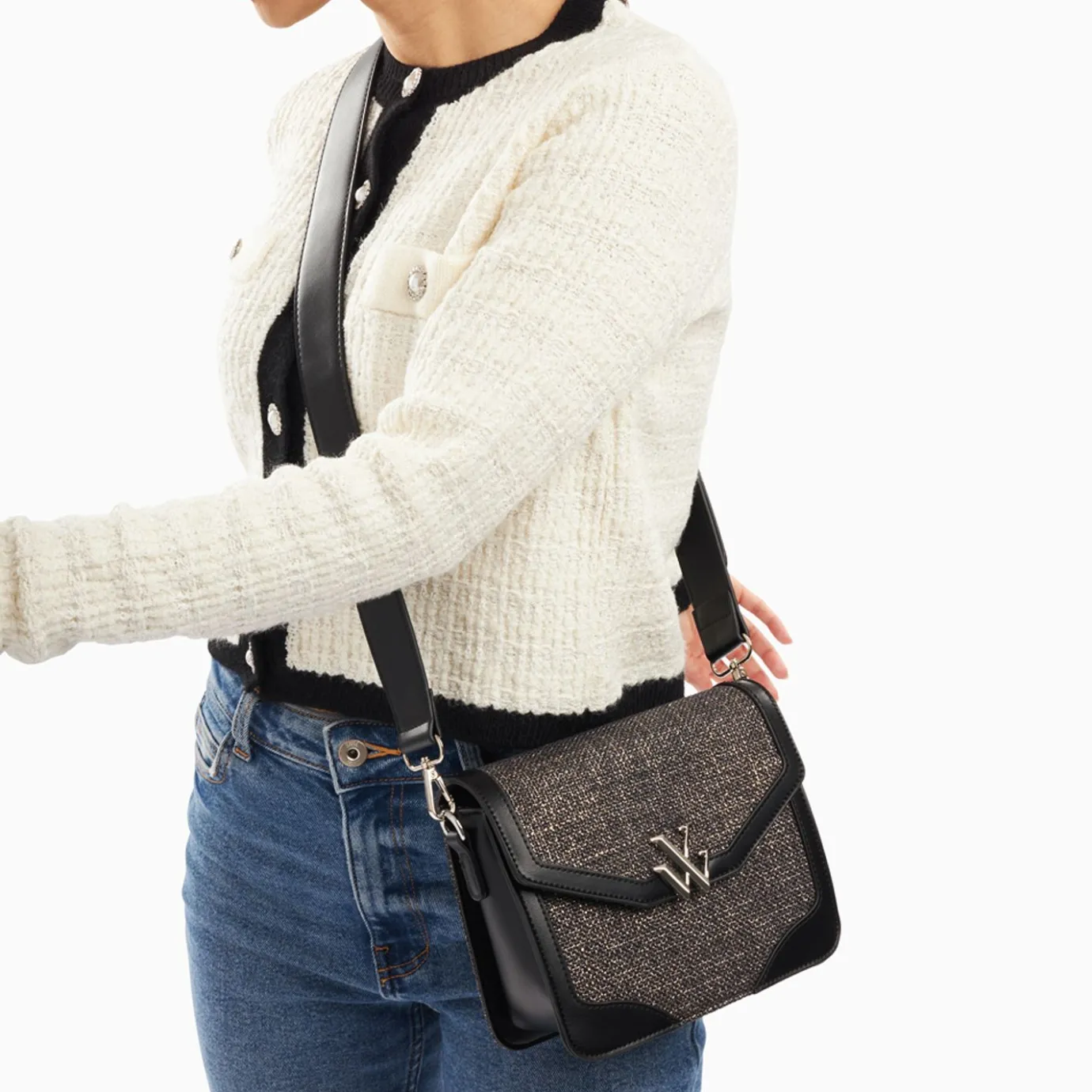 Vanessa Wu Sacs | Petit Sac Cartable Blair Noir En Tweed