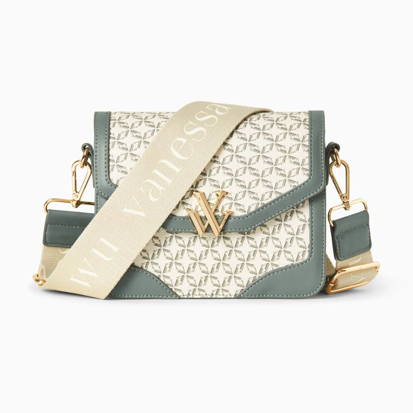 Vanessa Wu Sacs | Petit Sac Cartable Karen Vert A Toile Monogramme