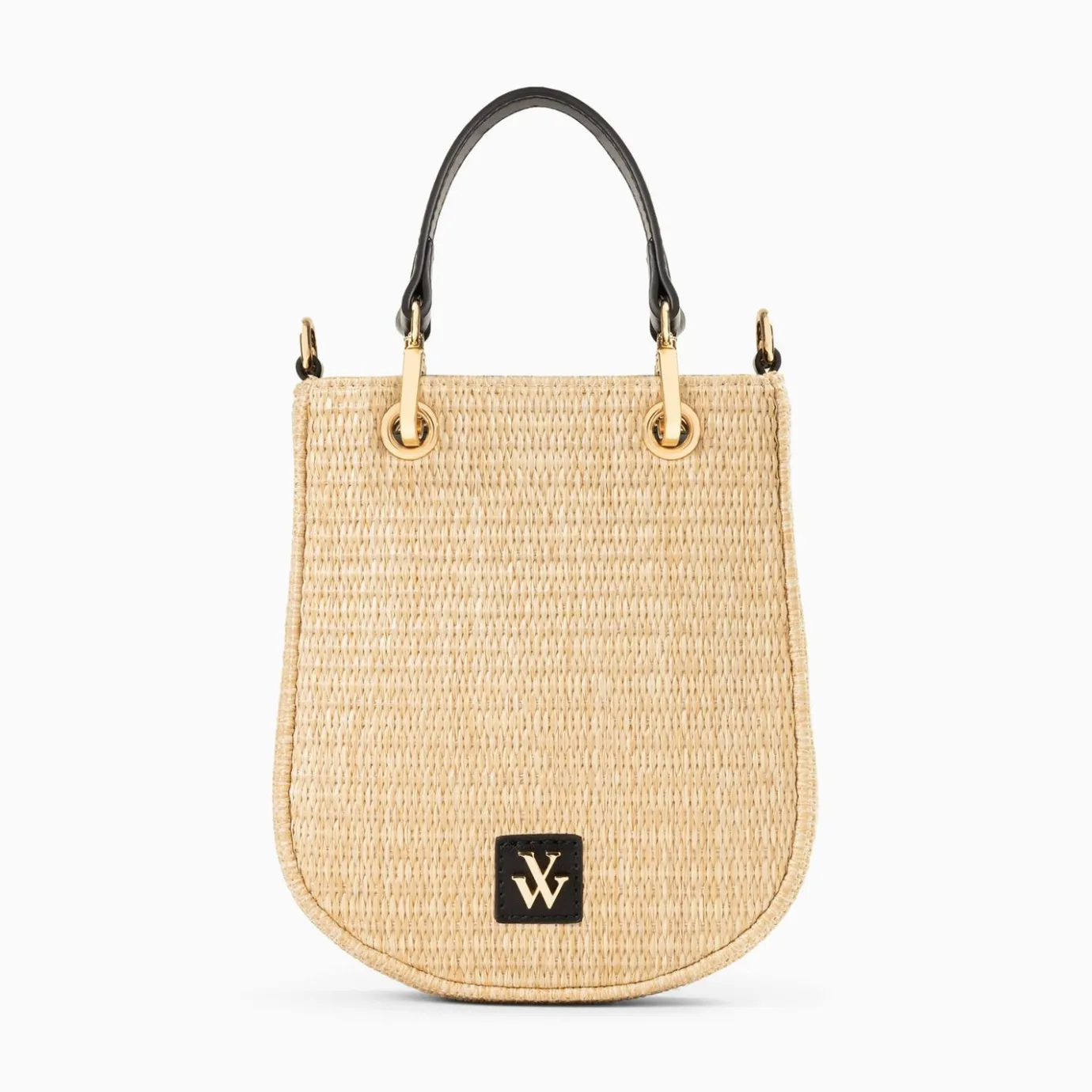 Vanessa Wu Sacs | Petit Sac Mounia En Raphia Beige A Details Noirs