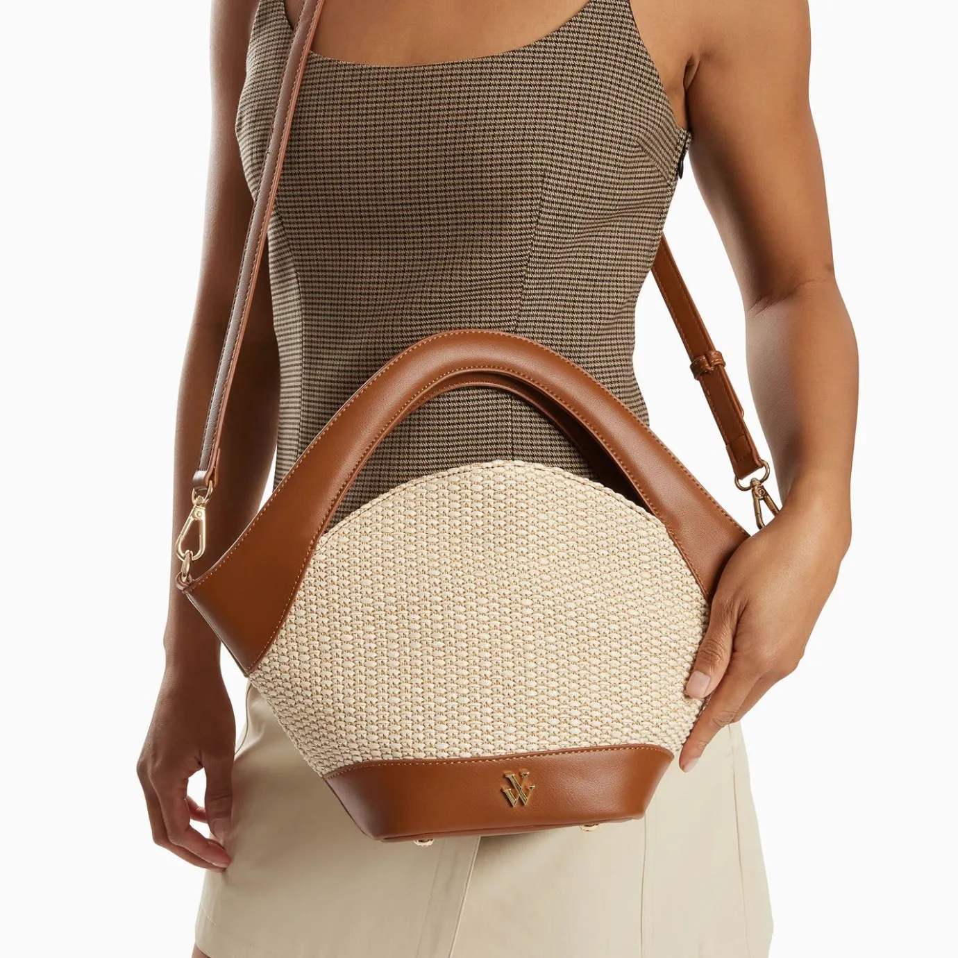 Vanessa Wu Sacs | Petit Sac Panier Juliane Beige Et Camel