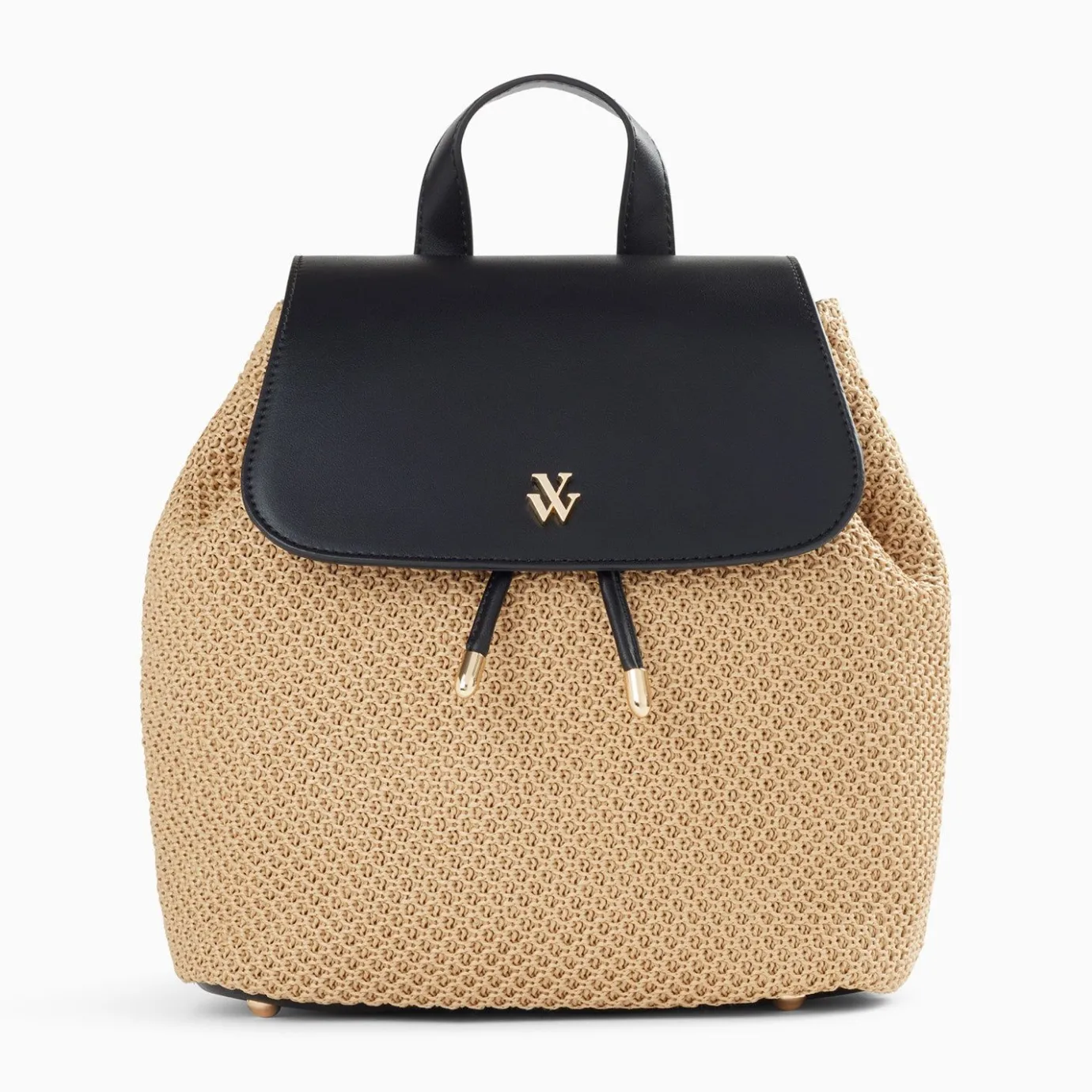 Vanessa Wu Sacs | Sac A Dos Myriam En Raphia Beige Et Noir