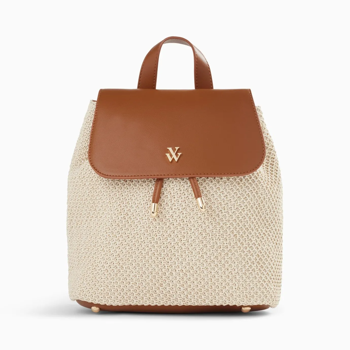 Vanessa Wu Sacs | Sac A Dos Myriam En Raphia Ecru Et Camel