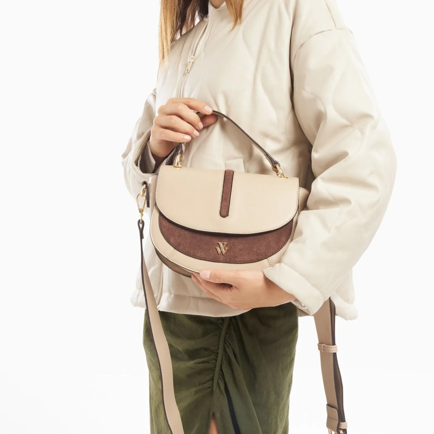 Vanessa Wu Sacs | Sac A Main Loeline Bi-Matiere Taupe