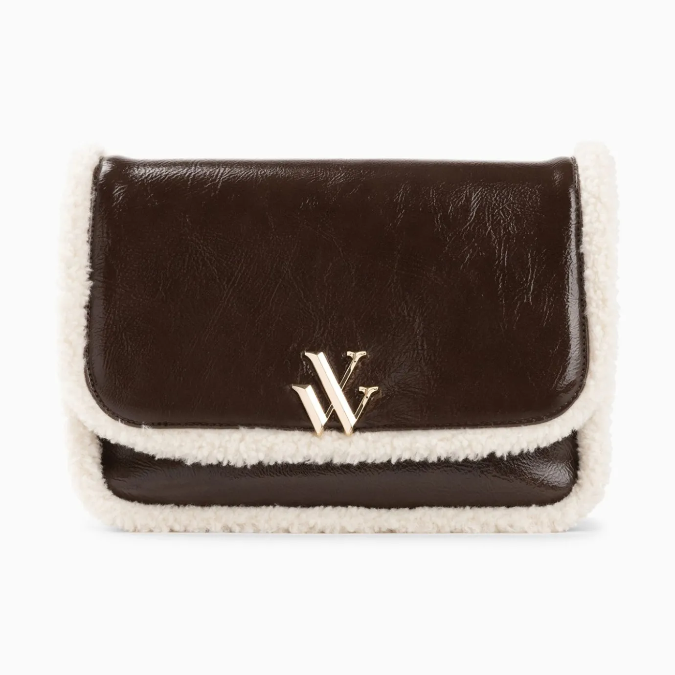 Vanessa Wu Sacs | Sac Bandouliere Bertina Marron A Rabat Et Faux Shearling