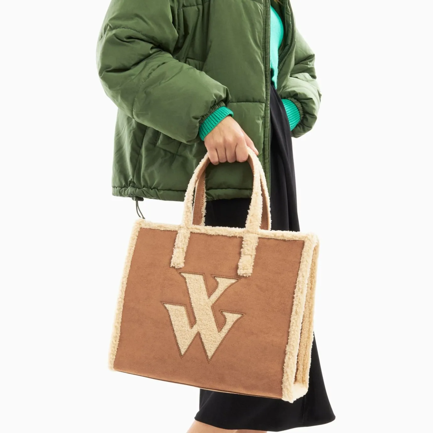 Vanessa Wu Sacs | Sac Cabas Luba Camel Et Beige En Fausse Fourrure