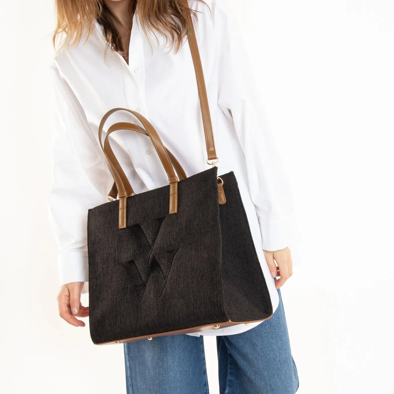 Vanessa Wu Sacs | Sac Cabas Monogramme Emilia Noir