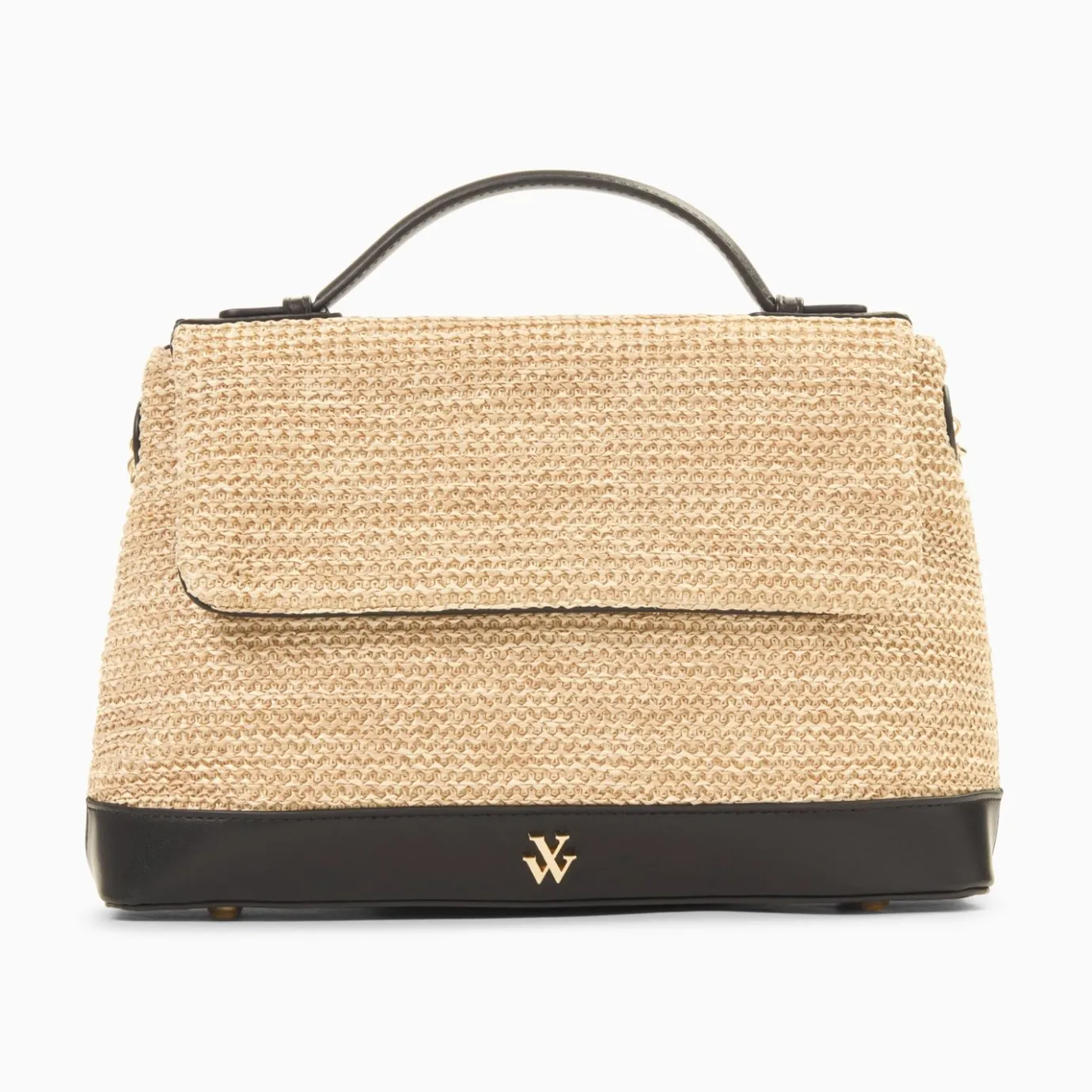 Vanessa Wu Sacs | Sac Cartable Katie En Raphia Beige A Details Noirs