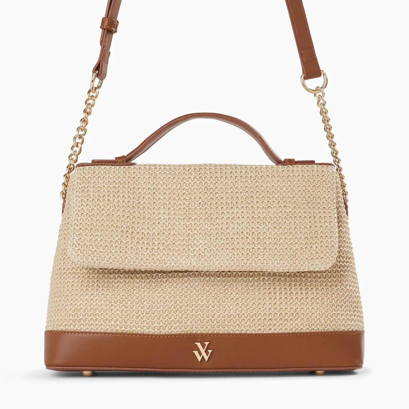 Vanessa Wu Sacs | Sac Cartable Lisa En Raphia Beige A Details Camel