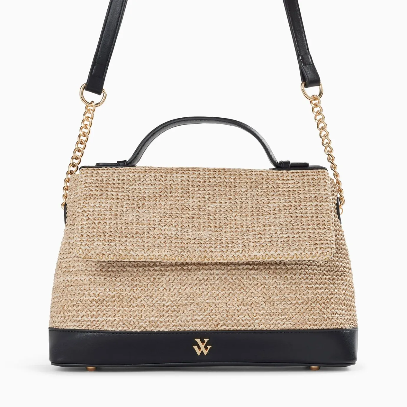 Vanessa Wu Sacs | Sac Cartable Lisa En Raphia Beige A Details Noirs