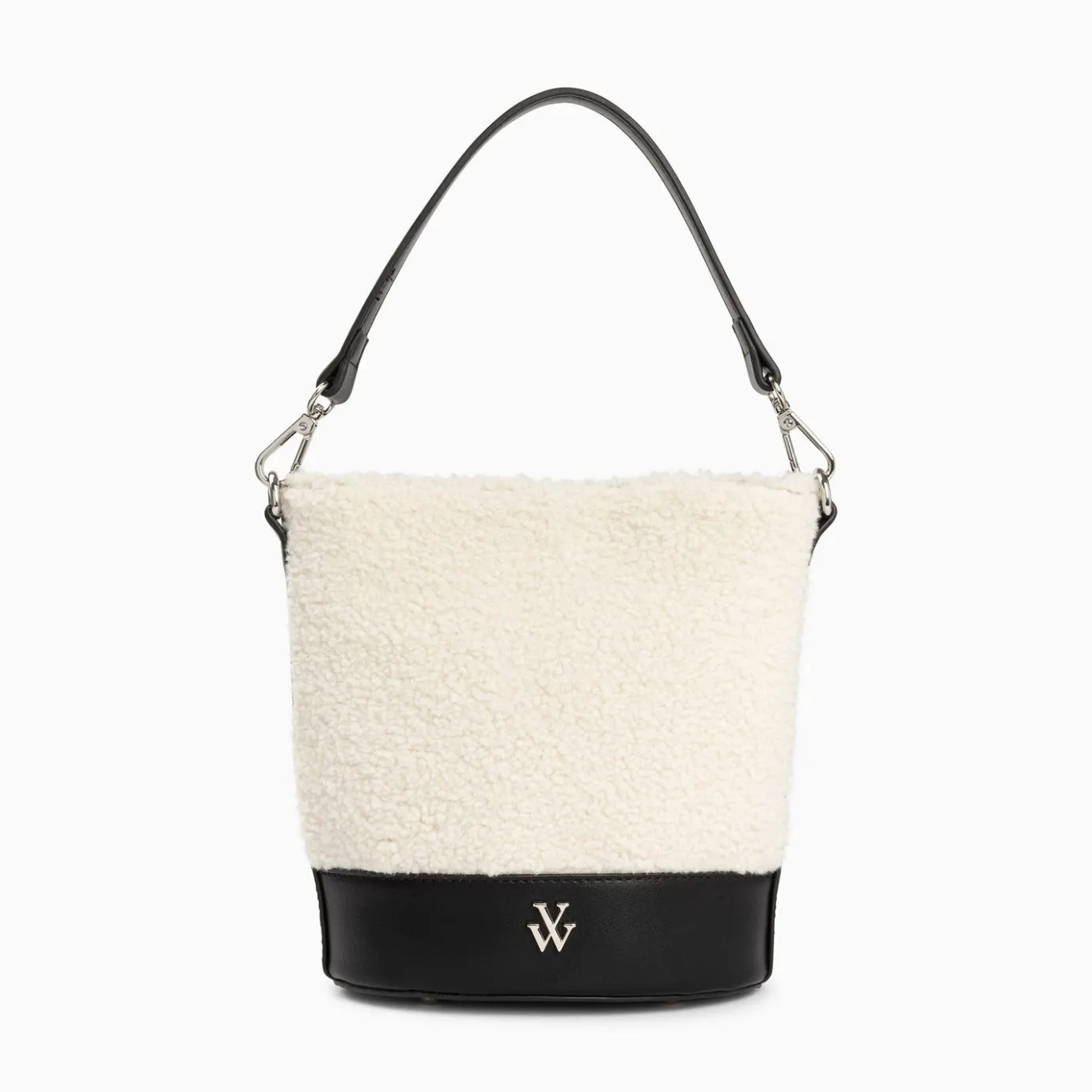 Vanessa Wu Sacs | Sac Seau Milou Ivoire Et Noir En Faux Shearling