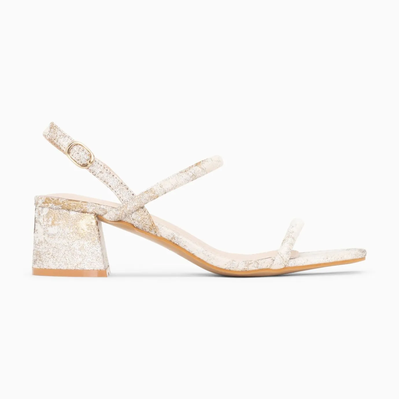 Vanessa Wu Sandales À Talon, Compensées | Sandales A Talon Minimalistes Tiphaine Tissees Blanc Et Or