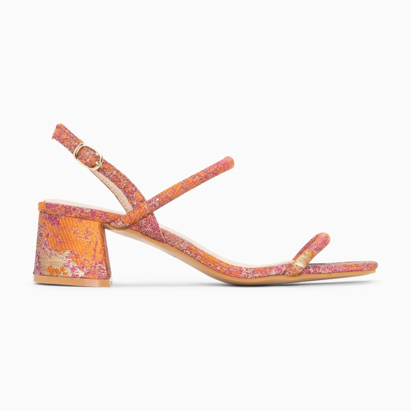 Vanessa Wu Sandales À Talon, Compensées | Sandales A Talon Minimalistes Tiphaine Tissees Orange Et Or