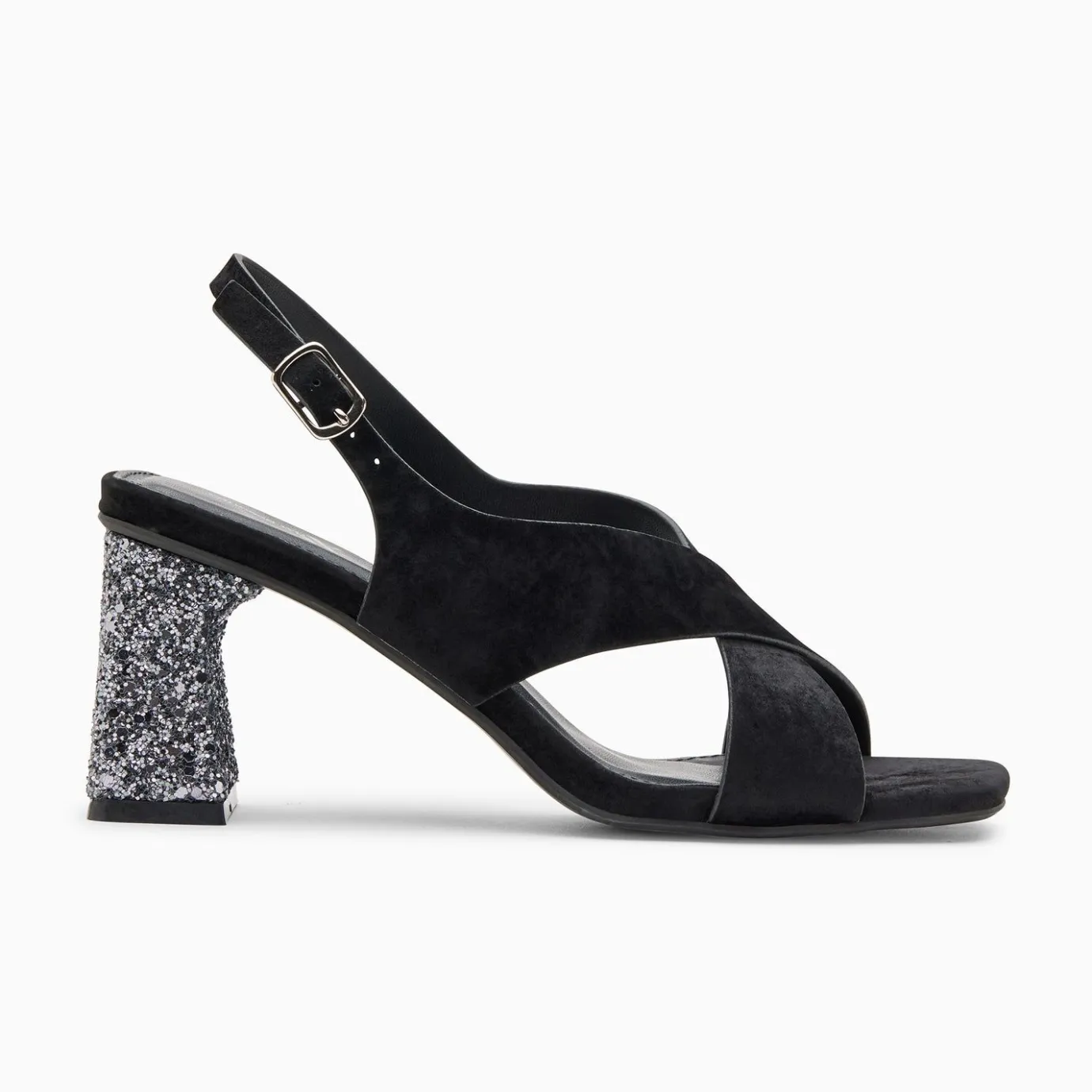 Vanessa Wu Sandales À Talon, Compensées | Sandales Milan Noires A Brides Croisees Et Talon Argent Paillete