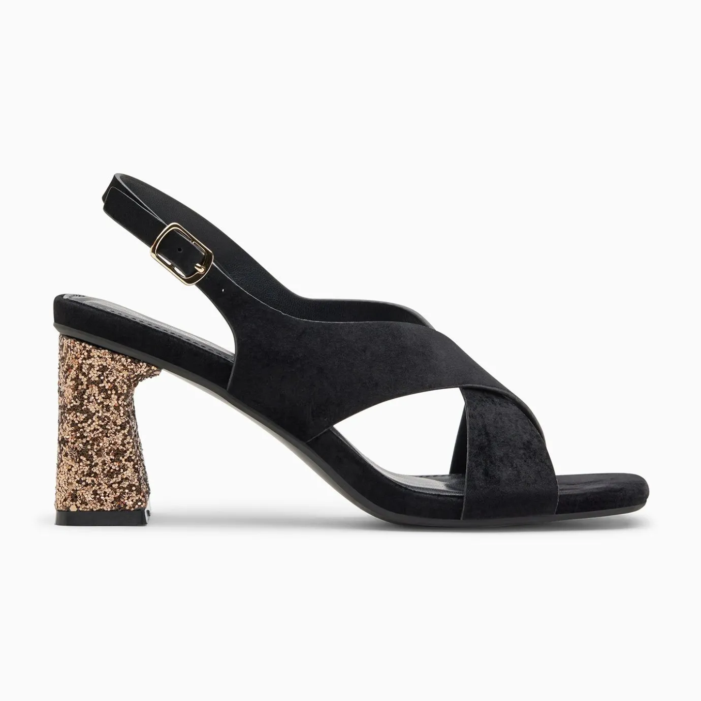 Vanessa Wu Sandales À Talon, Compensées | Sandales Milan Noires A Brides Croisees Et Talon Bronze Paillete