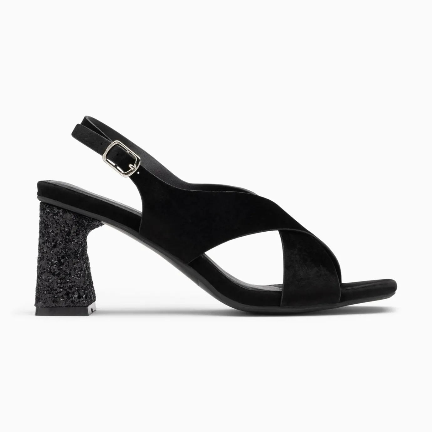 Vanessa Wu Sandales À Talon, Compensées | Sandales Milan Noires A Brides Croisees Et Talon Noir Paillete