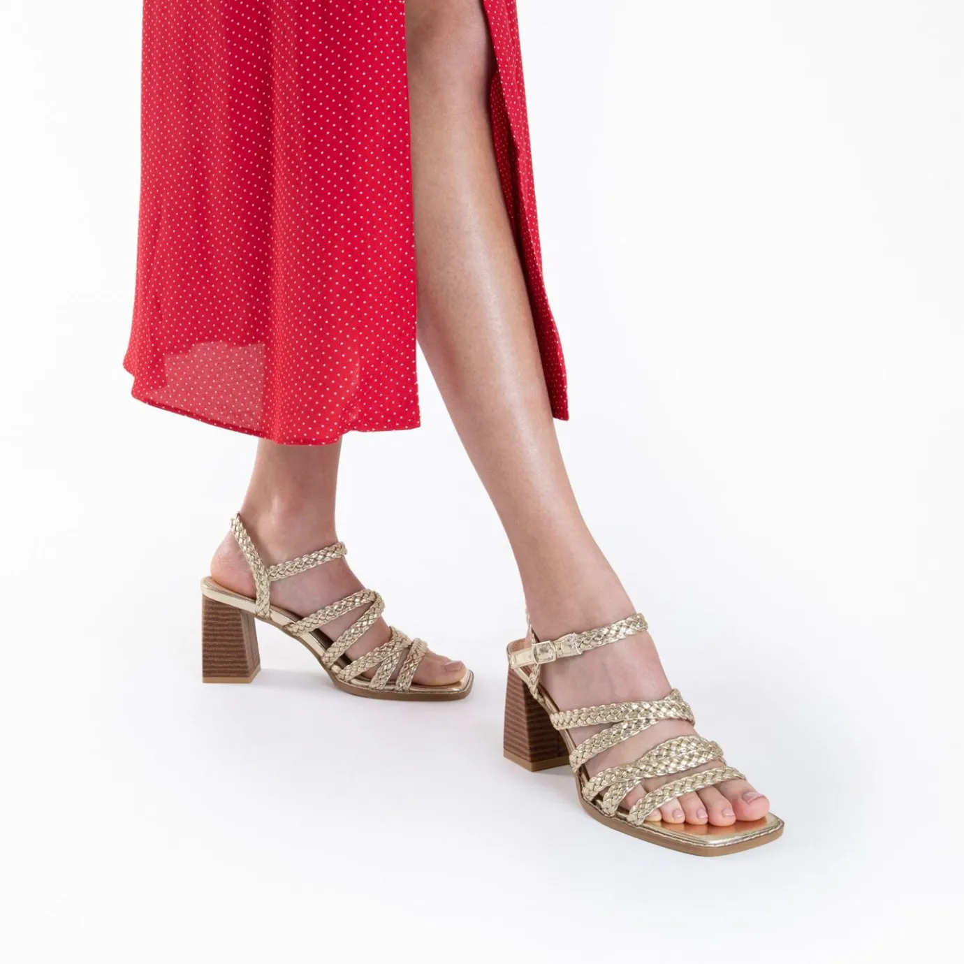 Vanessa Wu Sandales À Talon, Compensées | Sandales Miranda Or A Multibrides Tressees Et Talon Haut