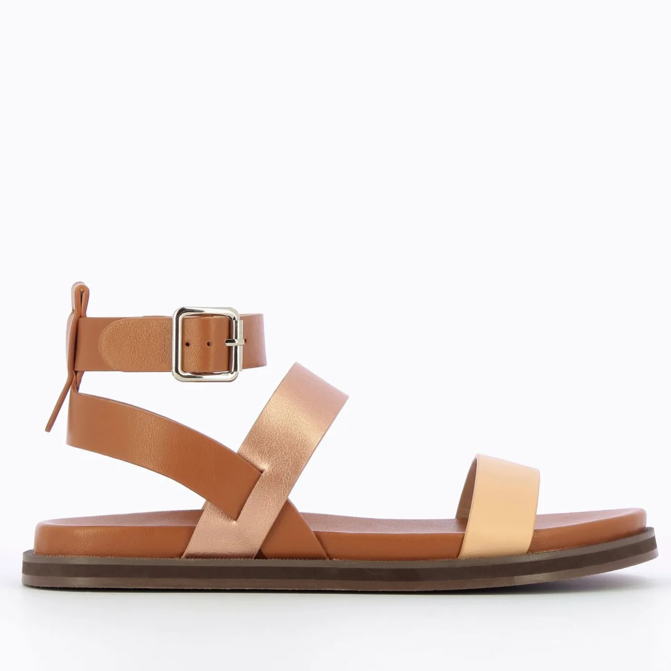 Vanessa Wu Sandales Plates | Sandales Plates Ninon Camel A Brides Rose Gold Et Rose Pale