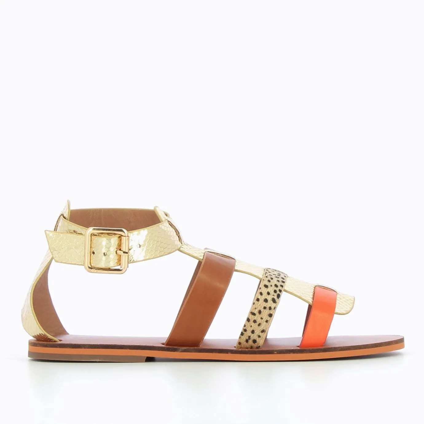 Vanessa Wu Sandales Plates | Spartiates Laurine Or Et Camel A Bride Orange